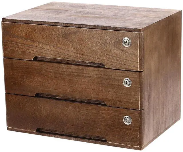 Main image of Wooden Desktop Storage Cabinet with 3 Lockable Drawers, Office Desk File Organizer, Small Wooden Drawer Storage Box for Home Office Supplies, Sewing Kits,Vanity, Walnut Color