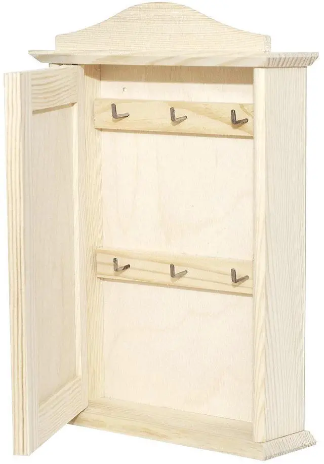 Main image of Wooden Key Box Key Cabinet | 7.87 x 2.36 x 11.61 in | Wall Box | Plain, Unpainted & Unfinished with 6 Hooks | for Home Decor