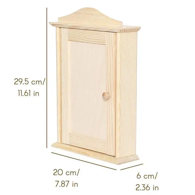 Alt view image 3 of 6 - Wooden Key Box Key Cabinet | 7.87 x 2.36 x 11.61 in | Wall Box | Plain, Unpainted & Unfinished with 6 Hooks | for Home Decor