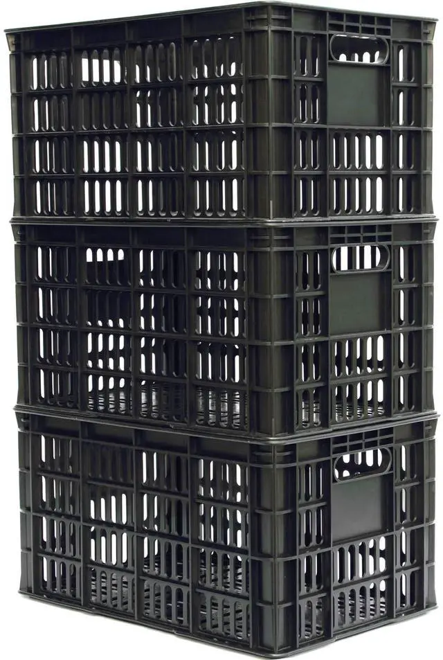 Main image of 3 Pack Milk Crate 29 Quart 7 Gallon Heavy Duty Plastic Stackable Rectangular Dairy Storage Basket Size 18.5 x 12 x 9.5 Tall