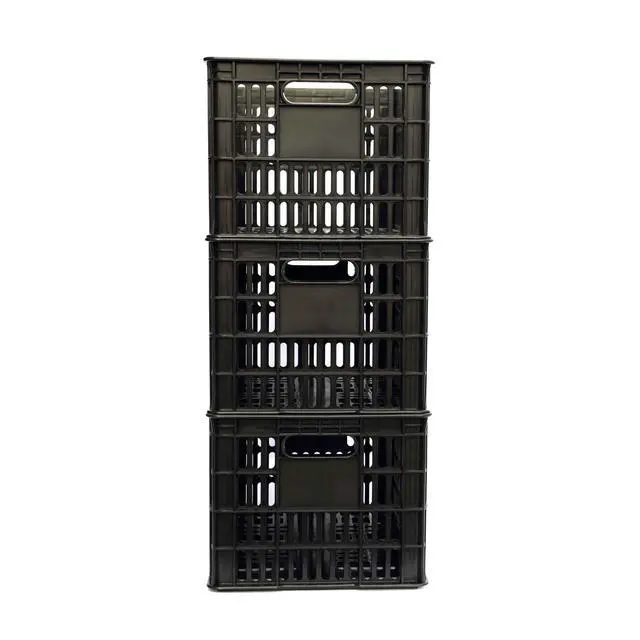 Alt view image 5 of 6 - 3 Pack Milk Crate 29 Quart 7 Gallon Heavy Duty Plastic Stackable Rectangular Dairy Storage Basket Size 18.5 x 12 x 9.5 Tall