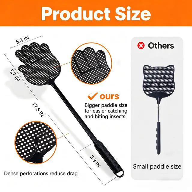 Alt view image 5 of 6 - Heavy Duty Fly Swatter, Long Handle, Large swatting Surface, Easy to Catch, 4 Packs