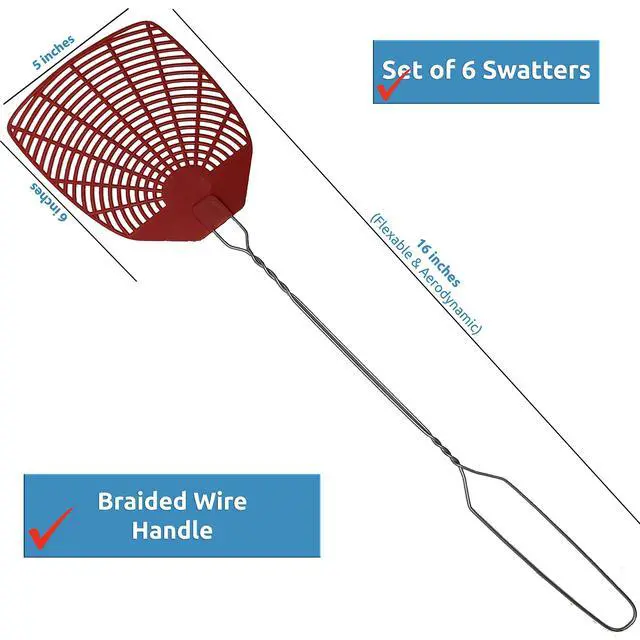 Alt view image 2 of 7 - Bug & Fly Swatter Metal Handle 6 Pack Fly Swatters Indoor/Outdoor flyswatter