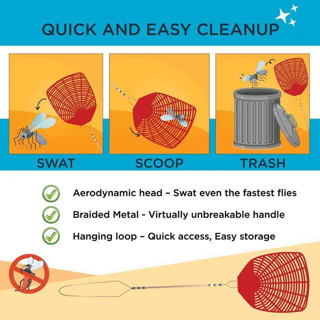 Alt view image 4 of 7 - Bug & Fly Swatter Metal Handle 6 Pack Fly Swatters Indoor/Outdoor flyswatter