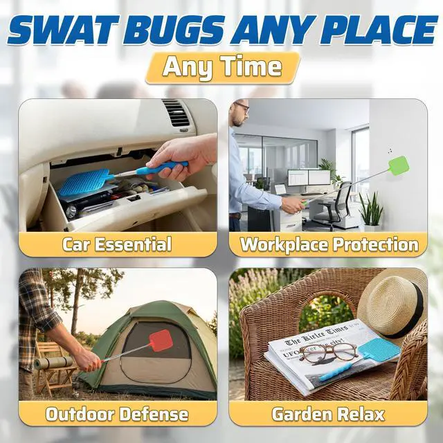 Alt view image 6 of 7 - 3 Pack Telescoping Fly Swatter with Extendable 28.6 Inch Stainless Steel Handle - Manual Fly Swatter for Indoor and Outdoor Use - Heavy Duty Flyswatters for Kitchen Bedroom Patio Garage Camping and RV