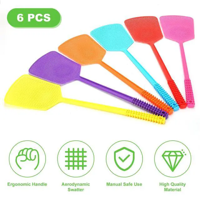 Alt view image 6 of 7 - Fly Swatter,Plastic Flyswatters Multi-Pack,6 Bulk Vibrant Colorful Fly Killer,Long Handle Bug Swatter for Indoor and Outdoor