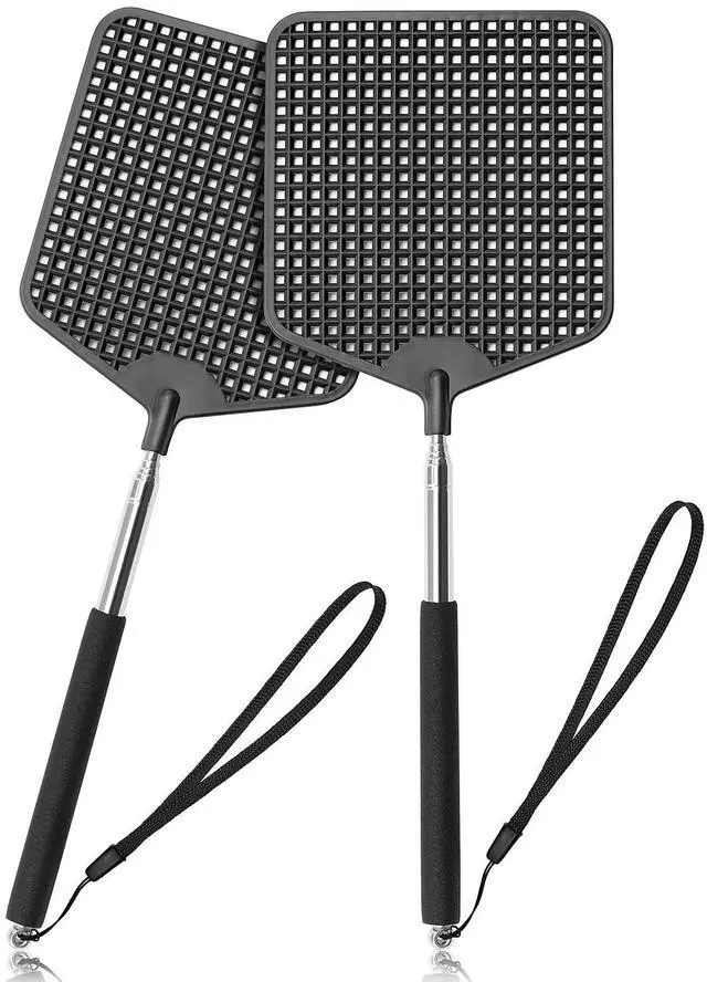 Main image of Telescopic Fly Swatters 2 Pack, Premium Plastic Flyswatter, Fly Swatter Heavy Duty for Indoor, Outdoor, Classroom, Stainless Steel HandleBlack