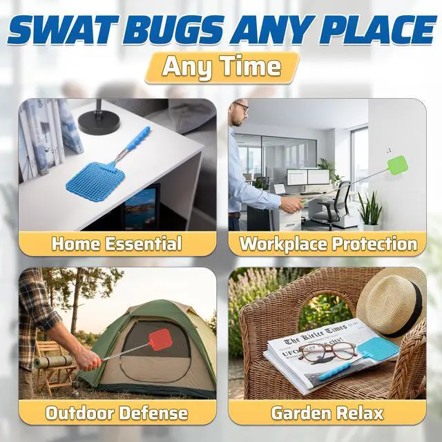 Alt view image 6 of 7 - 3 Pack Telescoping Fly Swatter with Extendable 28.6" Stainless Steel Handle - Manual Bug Swatter for Indoor and Outdoor Use - Heavy Duty Flyswatters for Kitchen Bedroom Patio Office Garage Camping RV