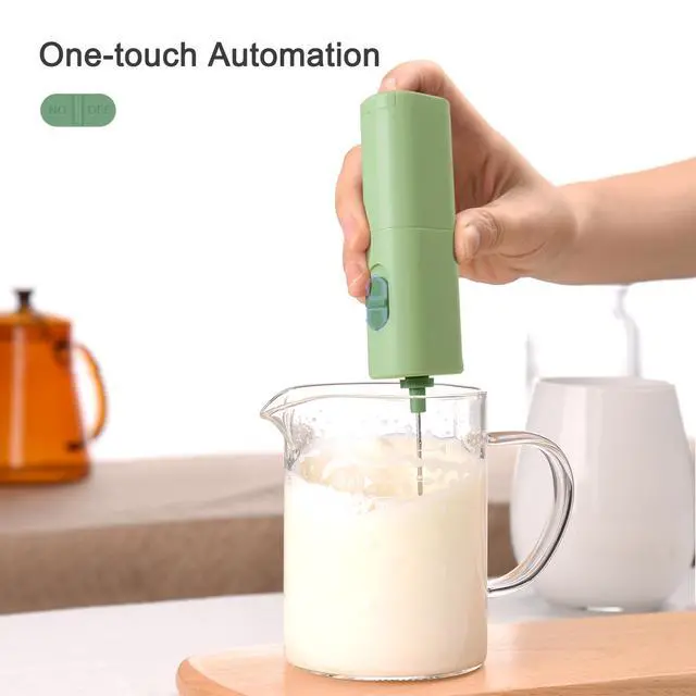 Alt view image 2 of 7 - Handheld Milk Frother for Coffee, Battery-Operated Electric Whisk Drink Mixer for Latte, Matcha, Cappuccino & Protein Powder, Green