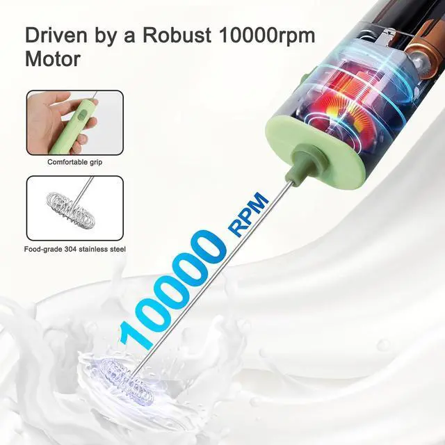 Alt view image 3 of 7 - Handheld Milk Frother for Coffee, Battery-Operated Electric Whisk Drink Mixer for Latte, Matcha, Cappuccino & Protein Powder, Green