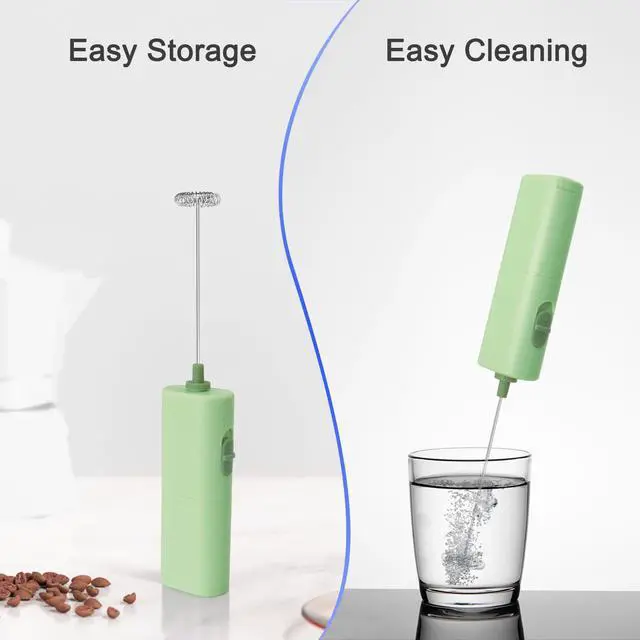 Alt view image 6 of 7 - Handheld Milk Frother for Coffee, Battery-Operated Electric Whisk Drink Mixer for Latte, Matcha, Cappuccino & Protein Powder, Green