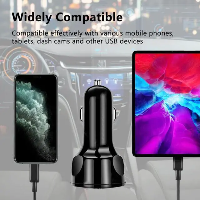 Alt view image 6 of 7 - Fast Charging 6 Ports Car Phone Charger Adapter,QC3.0/3.1A Type Smart Shunt Cigarette Lighter USB Charger Compatible with iPhone 14 13 12,S22 S21 S20,iPad Pro& All Mobil Phone (Black)