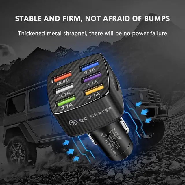 Alt view image 5 of 7 - Fast Charging 6 Ports Car Phone Charger Adapter,QC3.0/3.1A Type Smart Shunt Cigarette Lighter USB Charger Compatible with iPhone 14 13 12,S22 S21 S20,iPad Pro& All Mobil Phone (Black)