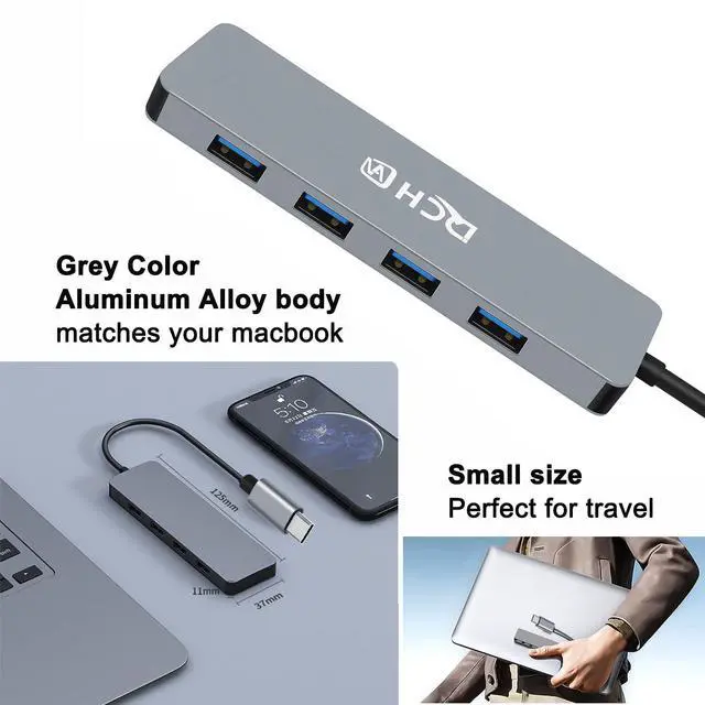 Alt view image 4 of 6 - USB C Hub 3.0, 4-Port USB Splitter Data USBc Hub Multiport Adapter for Laptop PC Desktop Computer Notebook Printer HDD Keyboard and Mouse Compatible with Windows Mac Linux Chrome