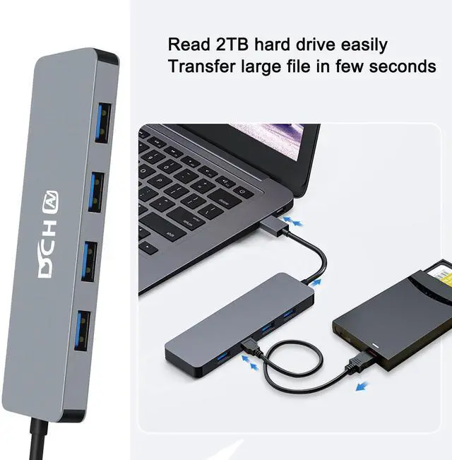 Alt view image 5 of 6 - USB C Hub 3.0, 4-Port USB Splitter Data USBc Hub Multiport Adapter for Laptop PC Desktop Computer Notebook Printer HDD Keyboard and Mouse Compatible with Windows Mac Linux Chrome