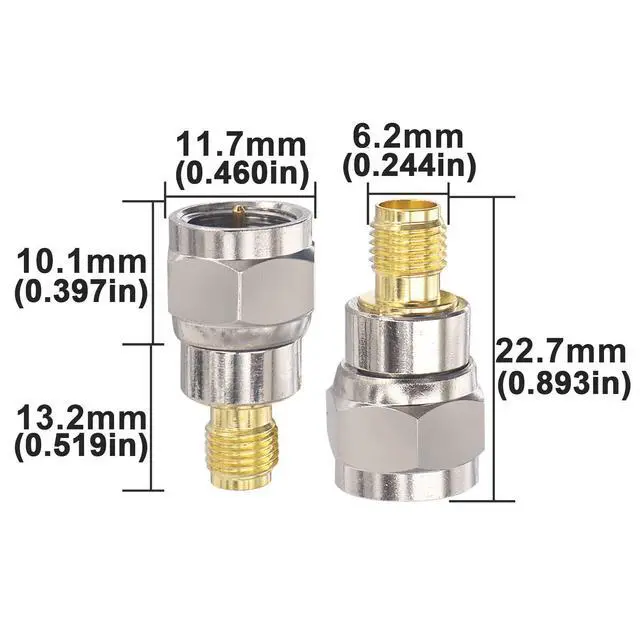 Alt view image 6 of 6 - 2-Pack F Male to SMA Female Adapter SMA (Jack) to F (Plug) RF Coax Coaxial Connector for Antennas, Broadcast, Radio, TV, Camera, WiFi etc