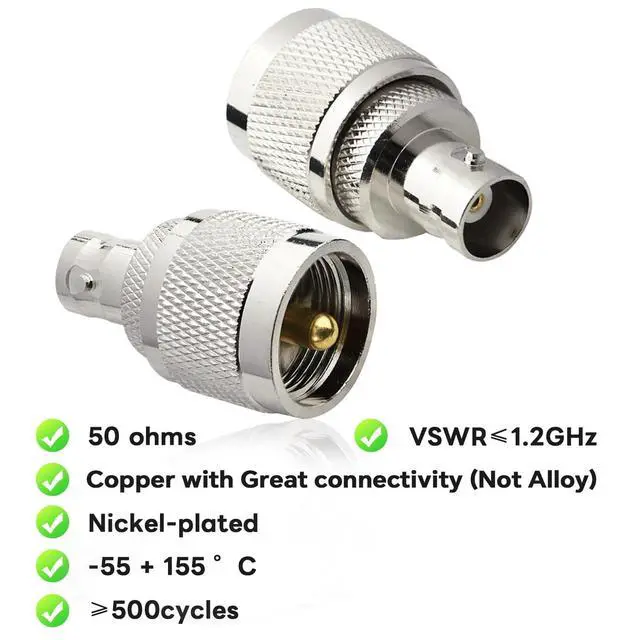 Alt view image 3 of 7 - BNC UHF Coax Connector PL259 UHF Male to BNC Female Coaxial Connector Low Loss Coax Adapter for RF Antennas/Wireless LAN Devices/Coaxial Cable/Wi-Fi Radios Pack of 2