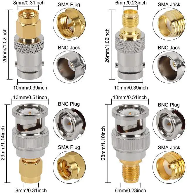 Alt view image 2 of 7 - 8pcs SMA to BNC Adapter Kits 2 Sets Male Female RF Coaxial Adapter Coax Connector for Radio, Antenna, TV, Test Equipment