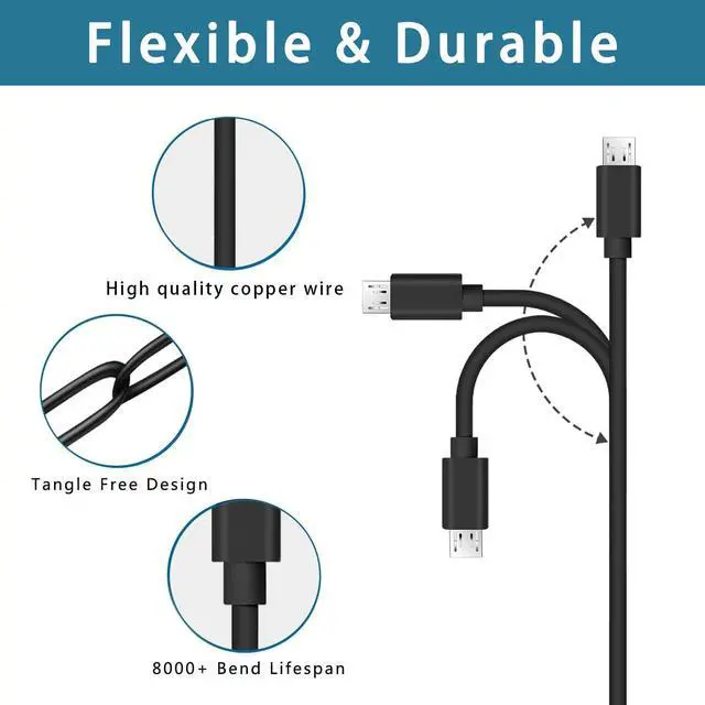 Alt view image 4 of 6 - Micro USB Charger Cord for JBL Clip 3, 2, JBL Flip 4, 3, 2, JBL Charge 3, 2, 2 Plus Waterproof Portable Bluetooth Speaker Replacement Charging Cable Cord 5Ft