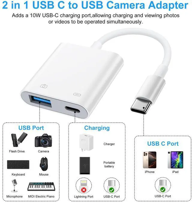 Alt view image 2 of 7 - USB C to USB Camera Adapter, OTG Adapter for Android iPhone 17/16e/16/16Pro/16Pro Max/16Plus/15/15Pro/15Pro Max, High Speed USB 3.0 Female Adapter for Digital Camera to Phone Samsung S26 S25Ultra