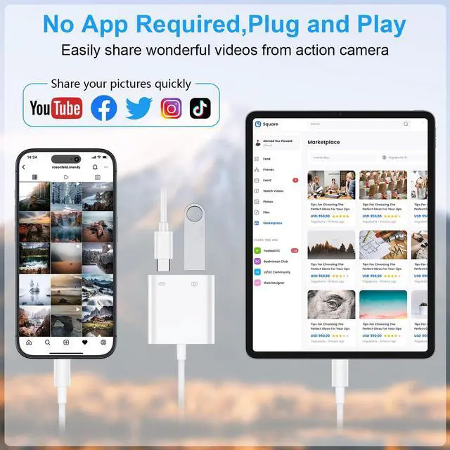 Alt view image 5 of 7 - USB C to USB Camera Adapter, OTG Adapter for Android iPhone 17/16e/16/16Pro/16Pro Max/16Plus/15/15Pro/15Pro Max, High Speed USB 3.0 Female Adapter for Digital Camera to Phone Samsung S26 S25Ultra
