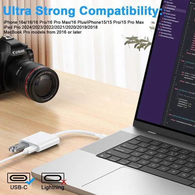 Alt view image 7 of 7 - USB C to USB Camera Adapter, OTG Adapter for Android iPhone 17/16e/16/16Pro/16Pro Max/16Plus/15/15Pro/15Pro Max, High Speed USB 3.0 Female Adapter for Digital Camera to Phone Samsung S26 S25Ultra