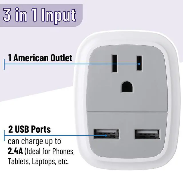 Alt view image 2 of 7 - Travel Adapter with USB - US to Europe Plug Adapter for Travel
