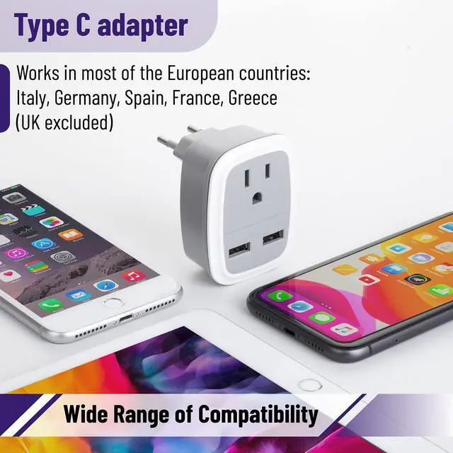 Alt view image 5 of 7 - Travel Adapter with USB - US to Europe Plug Adapter for Travel