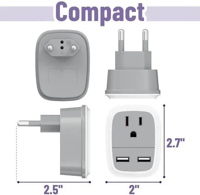 Alt view image 3 of 7 - Travel Adapter with USB - US to Europe Plug Adapter for Travel