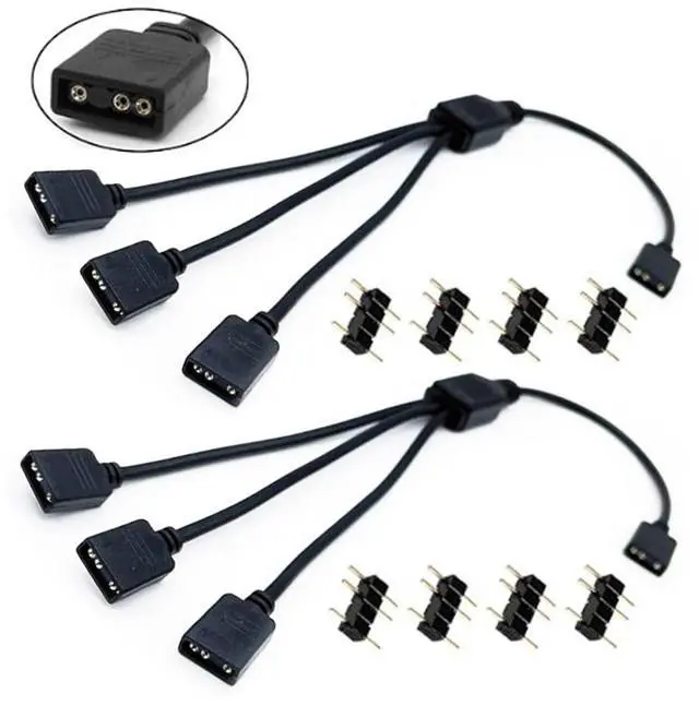 Main image of ARGB Splitter Cable1 to 3, 3-Pin Extension Cable, Allowing F The Connection of Its Addressable ARGB LED Or ARGB Fan Through A Single Motherboard+5V 3-Pin ARGB Connector, 30CM/11.8IN 2Pcs