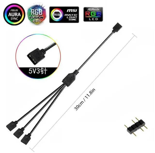 Alt view image 2 of 5 - ARGB Splitter Cable1 to 3, 3-Pin Extension Cable, Allowing F The Connection of Its Addressable ARGB LED Or ARGB Fan Through A Single Motherboard+5V 3-Pin ARGB Connector, 30CM/11.8IN 2Pcs