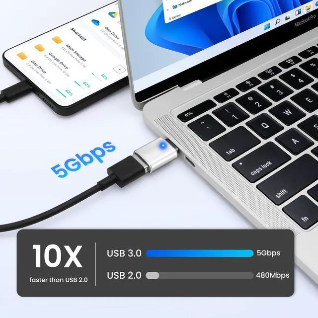 Alt view image 3 of 7 - USB-C to USB-A Adapter (2-Pack), USB C Male to USB 3.0 Female Adapter Charging High-Speed Data Transfer and OTG - Silver
