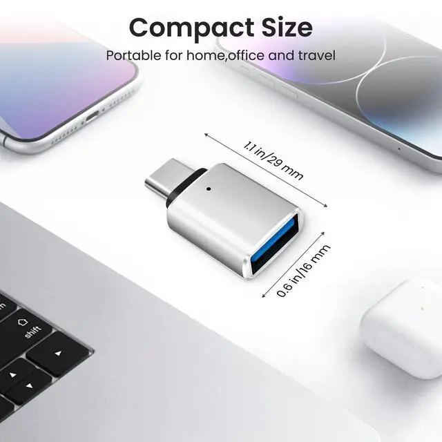 Alt view image 7 of 7 - USB-C to USB-A Adapter (2-Pack), USB C Male to USB 3.0 Female Adapter Charging High-Speed Data Transfer and OTG - Silver