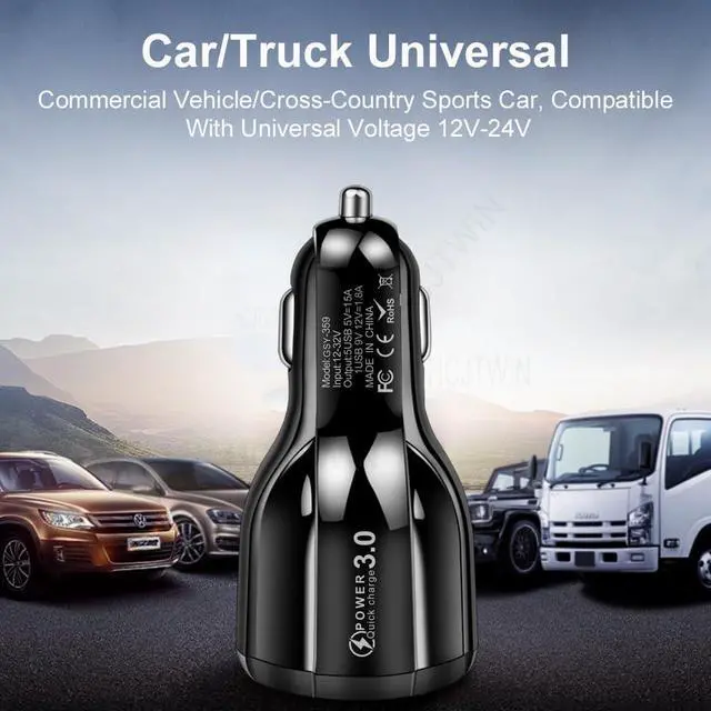 Alt view image 7 of 7 - Car Charger Adapter, 5 Port QC3.0 Fast Charging Car Cigarette Lighter USB Charger, Compatible with iPhone, Android, Samsung, iPad Pro, and More (Black)