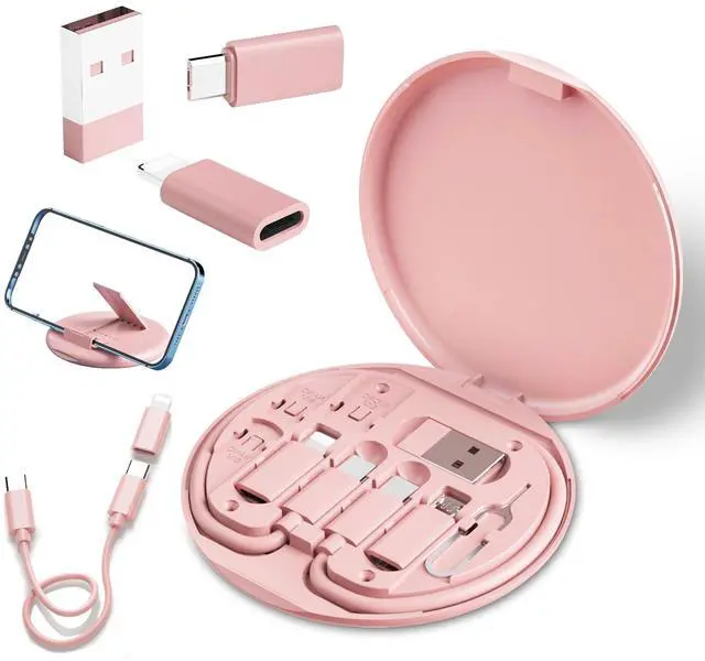 Main image of USB to USB-C Adapter, USB C Charging Cable Adapter Kit Contains Multiple OTG Adapters for USB Type C/USB A/USB C Male Cable/Micro USB, Equipped with SIM Extractor/SIM Slot/Phone Holder - Pink