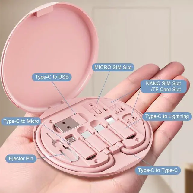 Alt view image 3 of 5 - USB to USB-C Adapter, USB C Charging Cable Adapter Kit Contains Multiple OTG Adapters for USB Type C/USB A/USB C Male Cable/Micro USB, Equipped with SIM Extractor/SIM Slot/Phone Holder - Pink