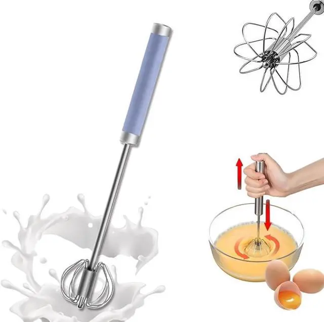 Main image of Stainless Steel Semi-Automatic Whisk Egg Whisk Hand Push Rotary Whisk Blender Semi Auto Egg Beater Hand Push Mixer Stirrer Egg Scrambler for Blending, Whisking, Frothing, Beating & Stirring(12inch)