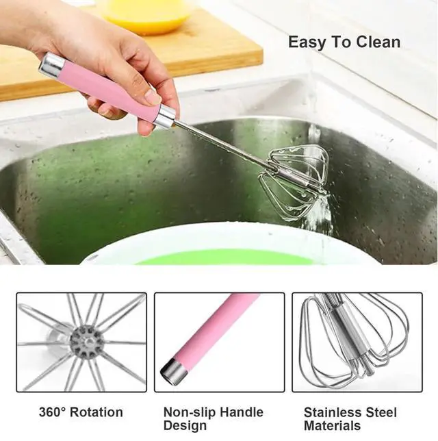 Alt view image 3 of 7 - Stainless Steel Semi-Automatic Whisk Egg Whisk Hand Push Rotary Whisk Blender Semi Auto Egg Beater Hand Push Mixer Stirrer Egg Scrambler for Blending, Whisking, Frothing, Beating & Stirring(12inch)