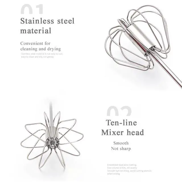 Alt view image 5 of 7 - Stainless Steel Semi-Automatic Whisk Egg Whisk Hand Push Rotary Whisk Blender Semi Auto Egg Beater Hand Push Mixer Stirrer Egg Scrambler for Blending, Whisking, Frothing, Beating & Stirring(12inch)