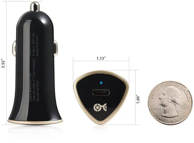 Alt view image 3 of 6 - 15W 3A USB-C Car Charger with 3ft USB-C Cable
