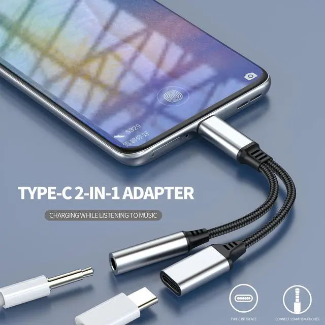 Alt view image 2 of 7 - USB C to 3.5mm Headphone Adapter for iPhone 17 16 15 Pro Max (2in1) DAC Aux Jack Charging Splitter Type C Audio Charger for Ipad Compatible with Samsung S24 Ultra Converter Power Cable Dongle