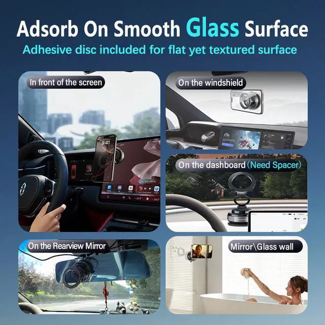 Alt view image 3 of 7 - Magnetic Car Phone Holder for MagSafe: 28+LBS Strong Suction Vacuum Phone Mount - 360 Rotatable Adjustable Portable Cell Phone Stand for iPhone 12-16 Pro Max Plus