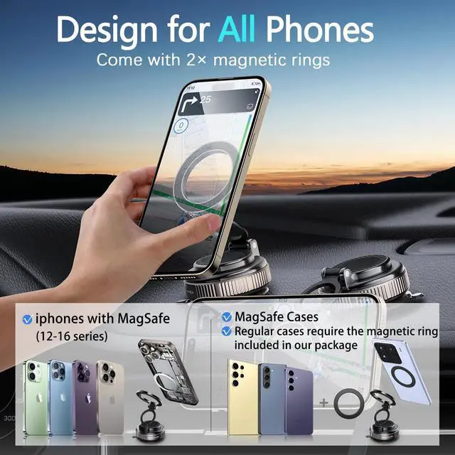 Alt view image 2 of 7 - Magnetic Car Phone Holder for MagSafe: 28+LBS Strong Suction Vacuum Phone Mount - 360 Rotatable Adjustable Portable Cell Phone Stand for iPhone 12-16 Pro Max Plus