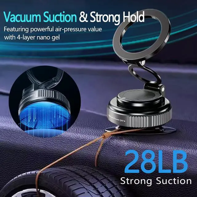 Alt view image 4 of 7 - Magnetic Car Phone Holder for MagSafe: 28+LBS Strong Suction Vacuum Phone Mount - 360 Rotatable Adjustable Portable Cell Phone Stand for iPhone 12-16 Pro Max Plus