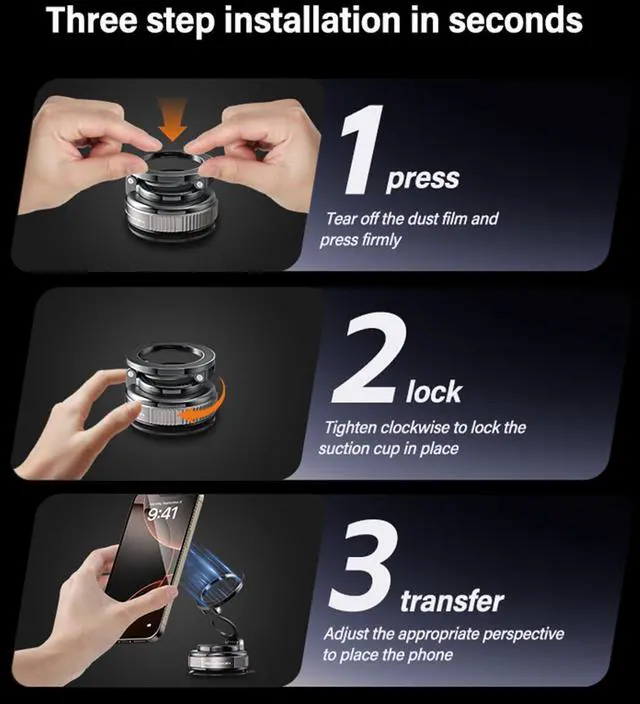 Alt view image 6 of 7 - Magnetic Car Phone Holder for MagSafe: 28+LBS Strong Suction Vacuum Phone Mount - 360 Rotatable Adjustable Portable Cell Phone Stand for iPhone 12-16 Pro Max Plus
