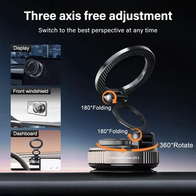 Alt view image 7 of 7 - Magnetic Car Phone Holder for MagSafe: 28+LBS Strong Suction Vacuum Phone Mount - 360 Rotatable Adjustable Portable Cell Phone Stand for iPhone 12-16 Pro Max Plus