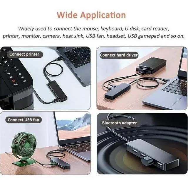 Alt view image 7 of 7 - USB Hub Splitter 4-Port Extender Multiport USB Adapter,USB 3.0 for Laptop, Xbox, Flash Drive, HDD, Console, Printer, Camera,Keyborad, Mouse