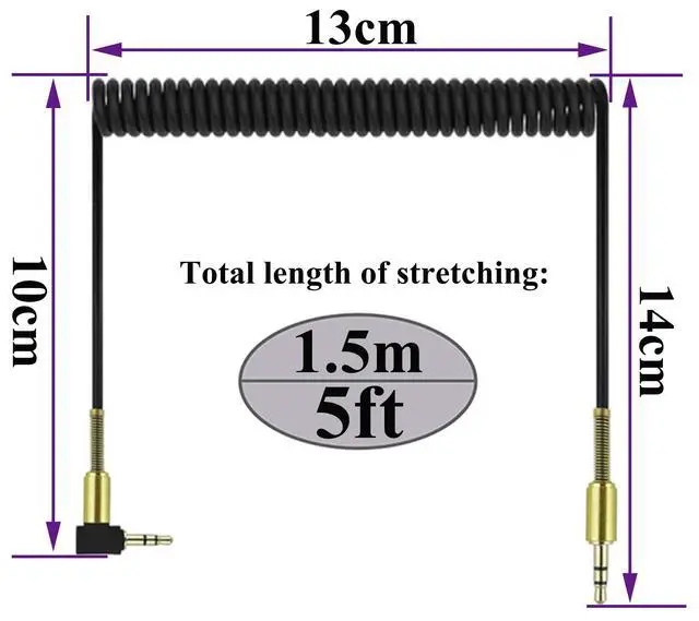 Alt view image 2 of 7 - 3.5mm Coiled Cable - 90 Degree Right Angle 3-Pole TRS Jack Stereo Audio Spring Aux Cable for Smartphones, Tablets and MP3 Players (1.5m)