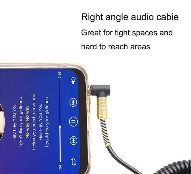 Alt view image 4 of 7 - 3.5mm Coiled Cable - 90 Degree Right Angle 3-Pole TRS Jack Stereo Audio Spring Aux Cable for Smartphones, Tablets and MP3 Players (1.5m)
