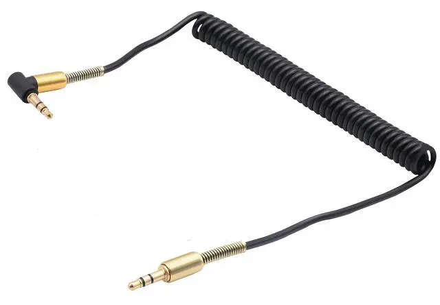 Alt view image 5 of 7 - 3.5mm Coiled Cable - 90 Degree Right Angle 3-Pole TRS Jack Stereo Audio Spring Aux Cable for Smartphones, Tablets and MP3 Players (1.5m)